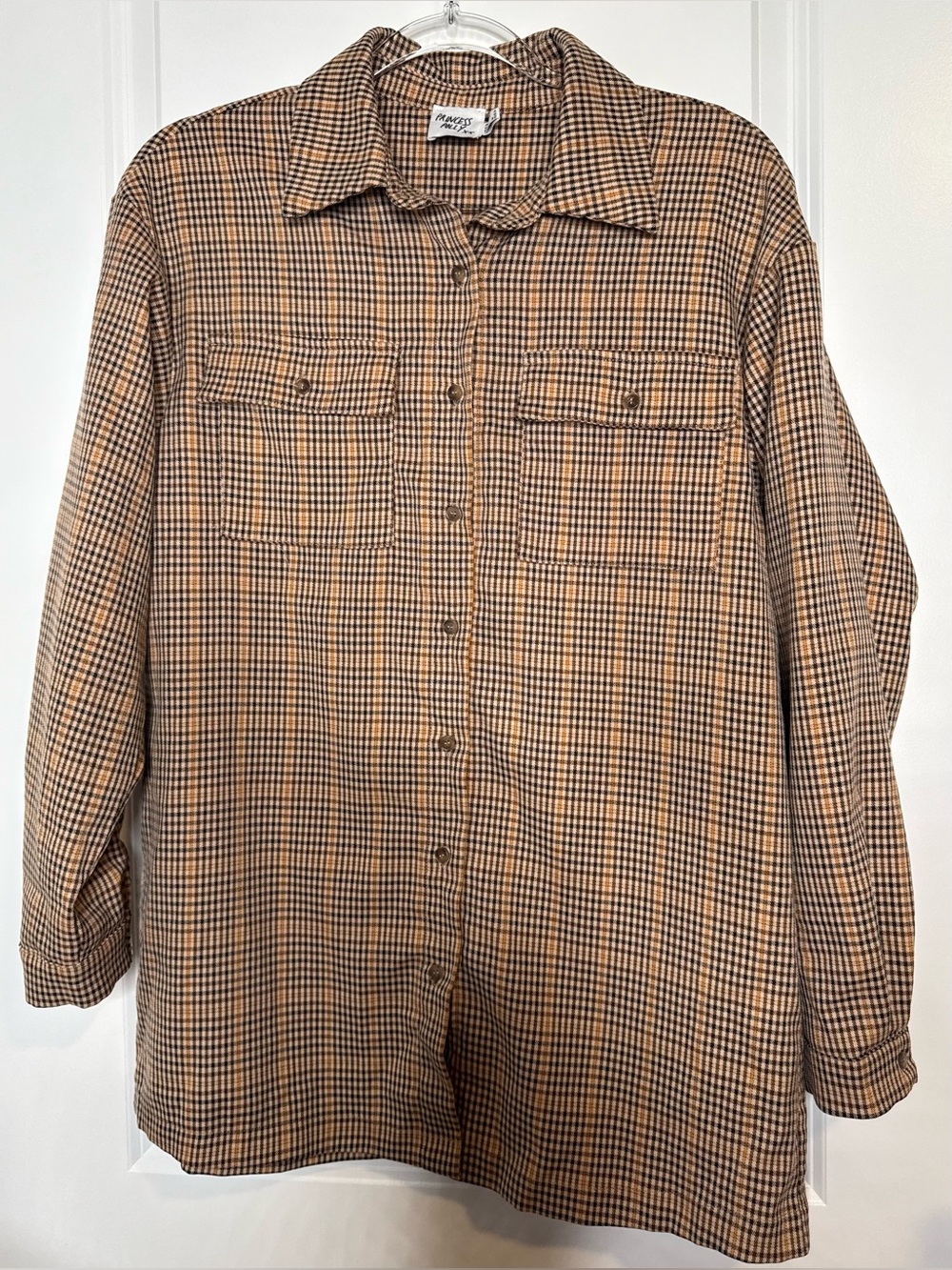 Women’s Princess Polly Plaid button down Shirt Jacket in Tan, Black mustard Sz 0 - Picture 1 of 4